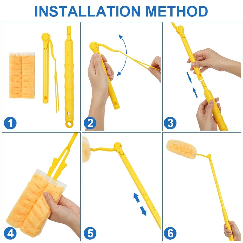 Vicloon Plumero Atrapapolvo Doble Cara, 30Pcs Plumero Duster Recambios Kit Antiestático Atrapan y Bloquean el Polvo y los Alérgenos para Limpiar Persianas Pelo de Animales con 2 Mango para Swiffer Kit — view 5