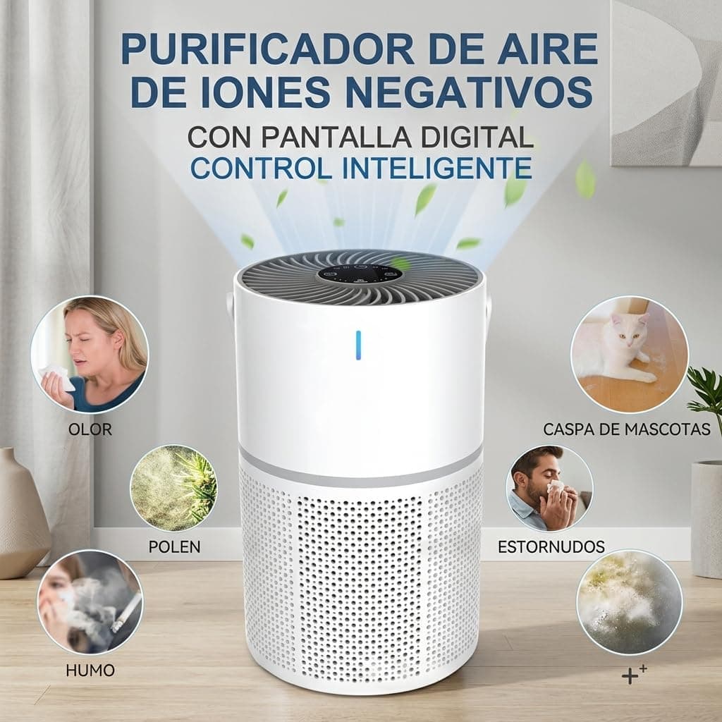 Marvics Air Purifiers Purificador de Aire Silencioso con Filtracion de Tres Capas 360 Grados Iones Negativos para Habitacion y Salon (White/Dark Grey Heather) — view 4