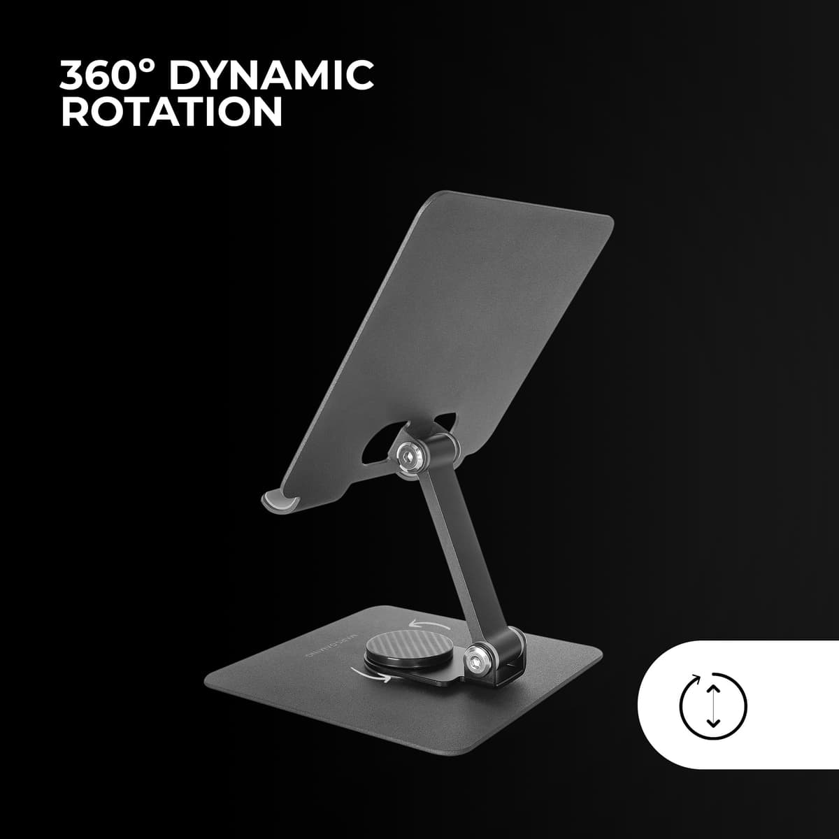 Mars Gaming MA-RST 2-in-1 Convertible Tablet Stand to 13 Inches, 360° Rotatable + Adjustable Height and Angle 180°, Lightweight Steel Folding Tablet Stand, Non-Slip, Black — view 3
