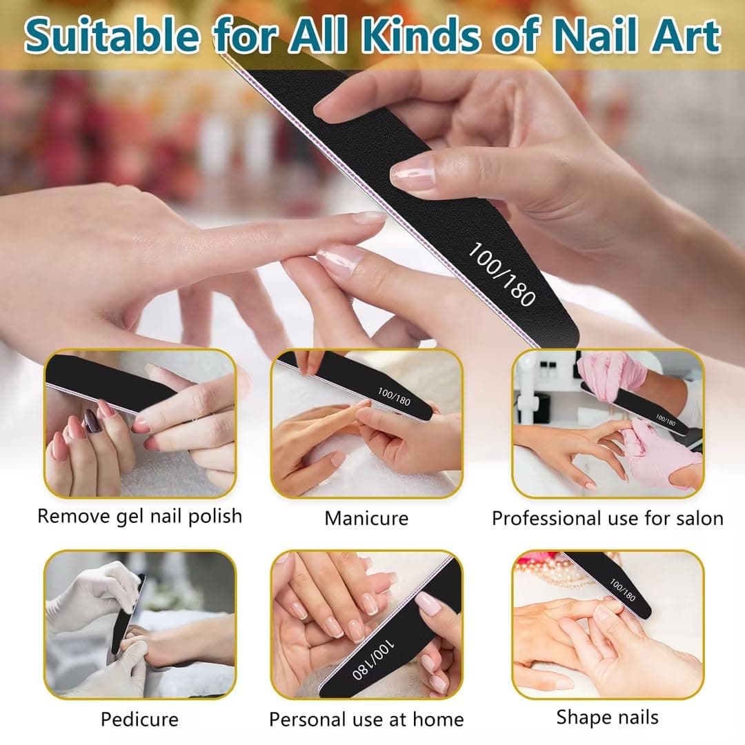 elzle 10 PCS Professional Nail Files Set, 100/180 Grit Double-Sided Washable Emery Board Nail File, Manicure Pedicure Pet Grooming Tools for Home and Salon Use, Half-Moon (White) — view 5