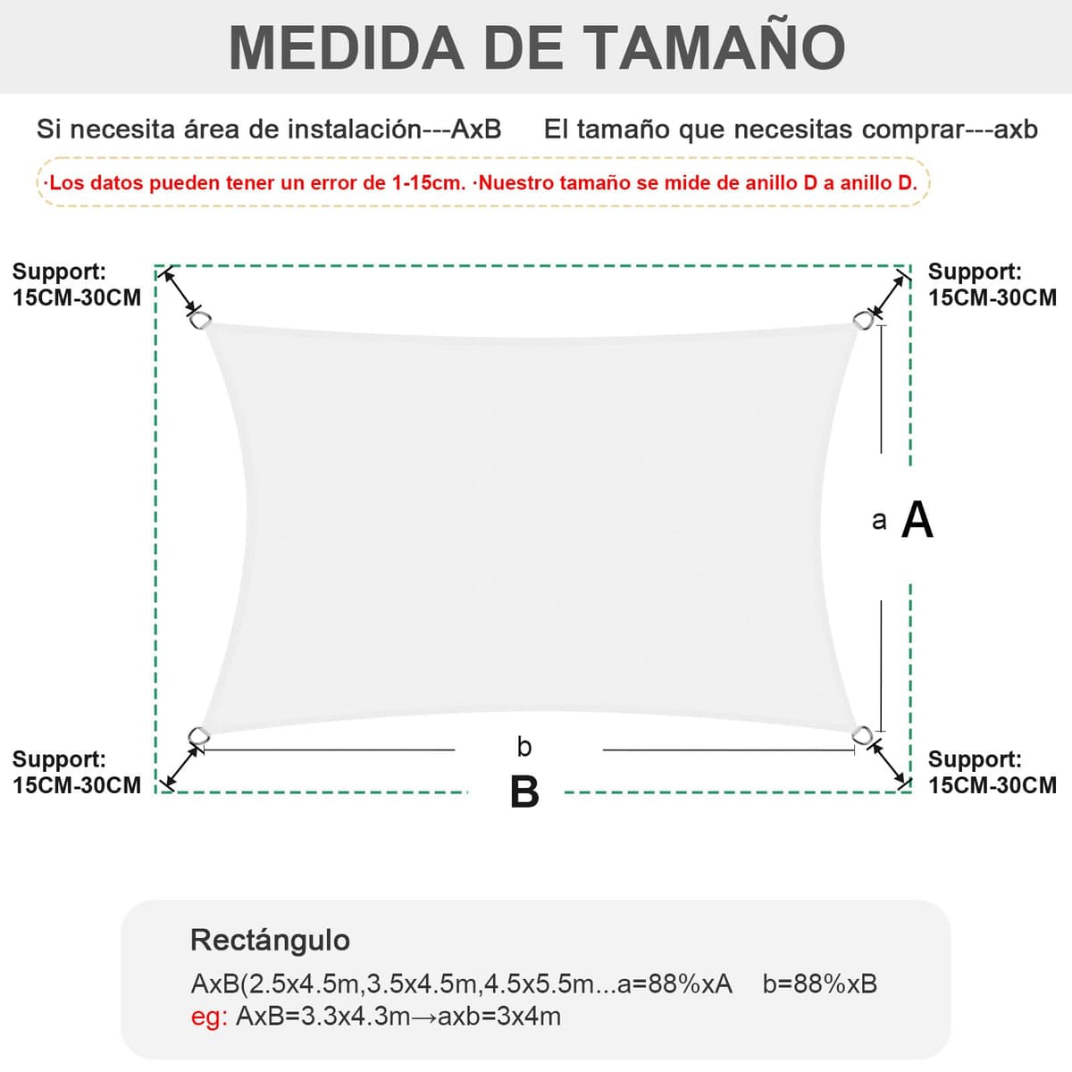 HENG FENG Toldo Vela de Sombra Rectangular 4x5m, PES 160 g/m² Impermeable, 95% Bloqueo UV, para Exterior en Terraza, Jardín, Patio - Incluye Cuerda de Fijación - Beige — view 5