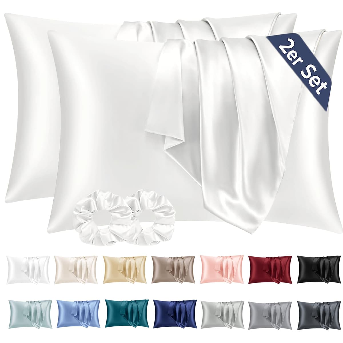 Vielit 2 Pack Satin Pillowcase for Hair and Skin Cooling,Soft as Silk Pillowcase for Hair and Skin,Easier Care than Silk Pillow Case Beige 50x75cm Gifts for Women Envelope & 2 Scrunchies — view 38