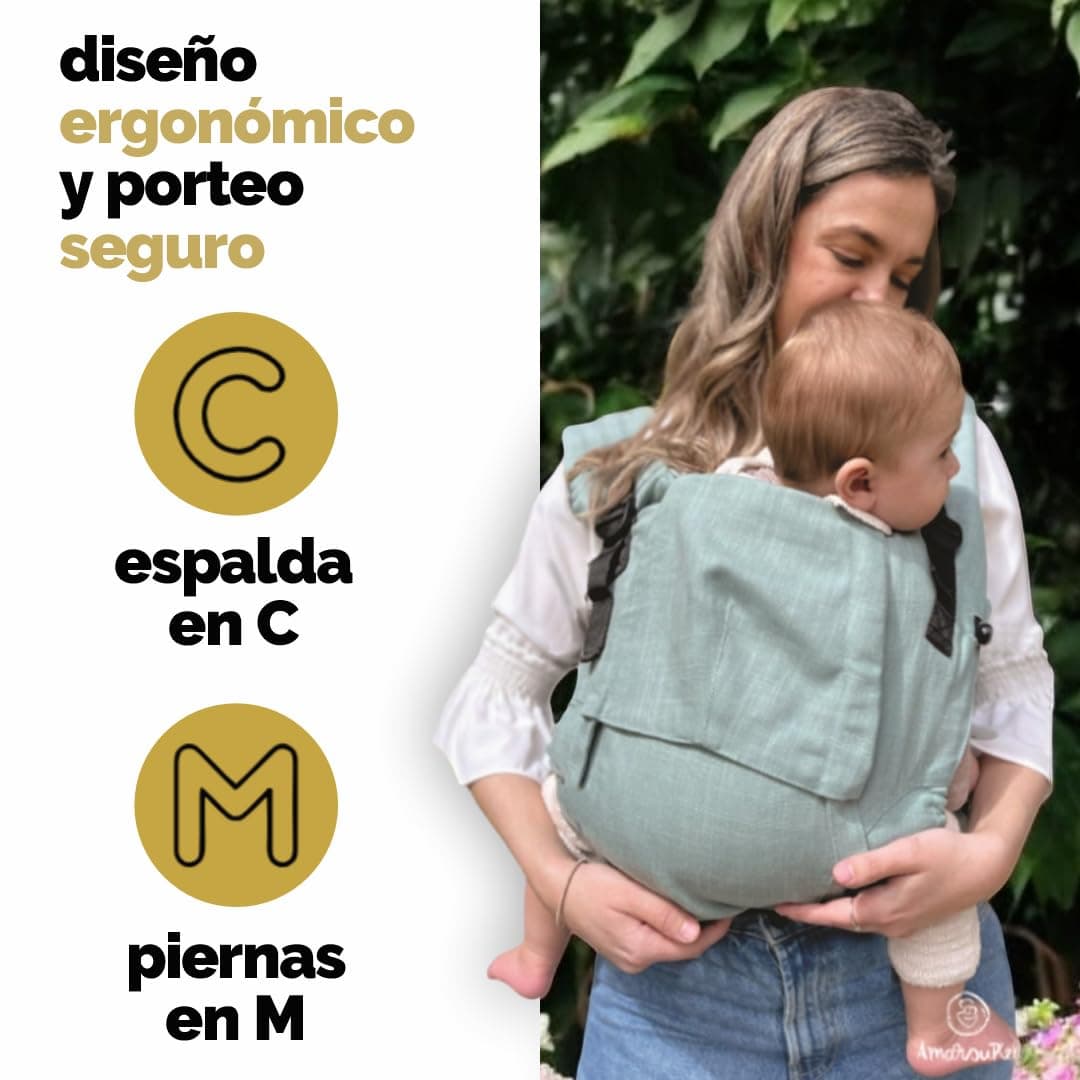 Amarsupiel - Mochila Porteo Bebe Evolutiva y Ergonomica - Cómoda y Fácil de Ajustar a la Espalda - Portabebes Recien Nacido de Algodón - Orgánico & Transpirable (Mint Liso) — view 2