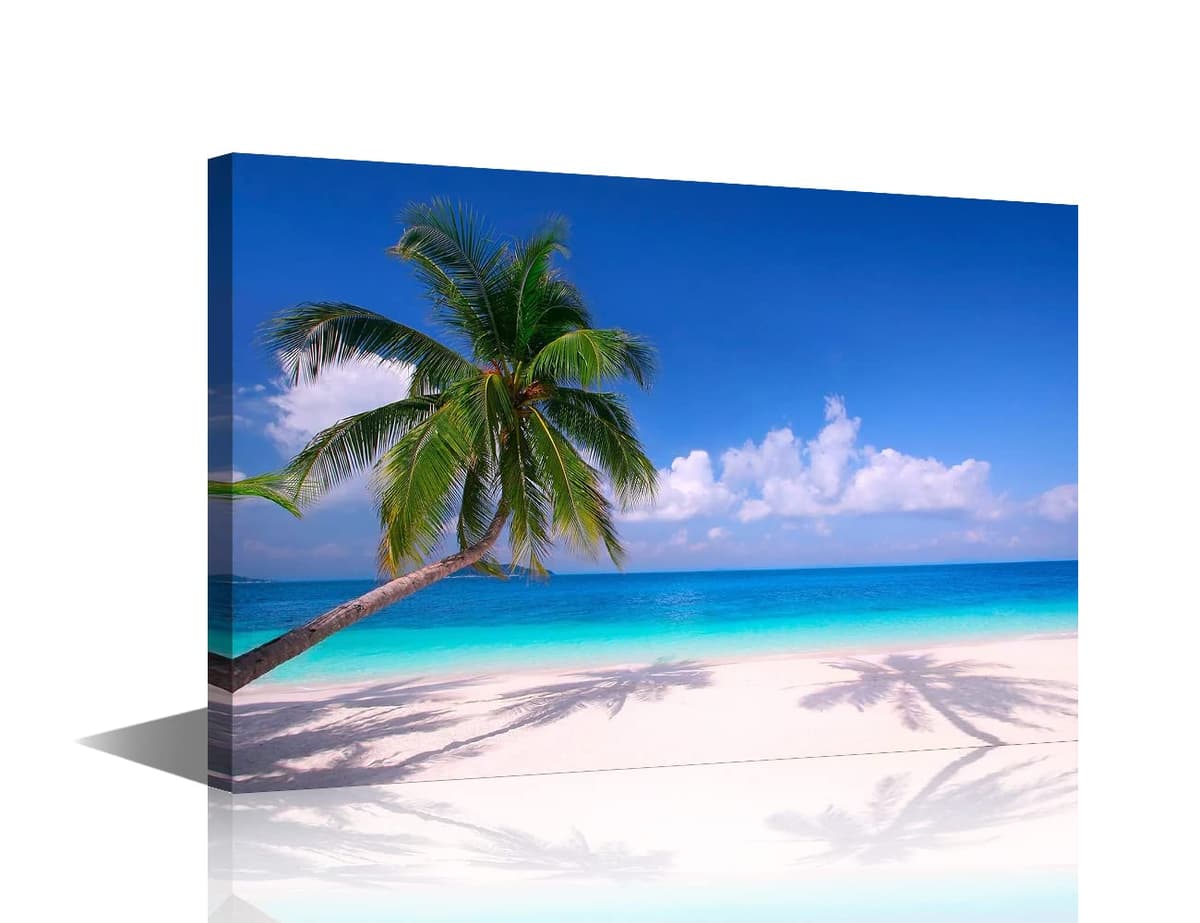 TISHIRON Wall Art Sandy Beach Sunrise Pictures Painting on Canvas Wall Art Modern Framed Seaside Canvas Prints Ready To Hang(24X16in) — view 43