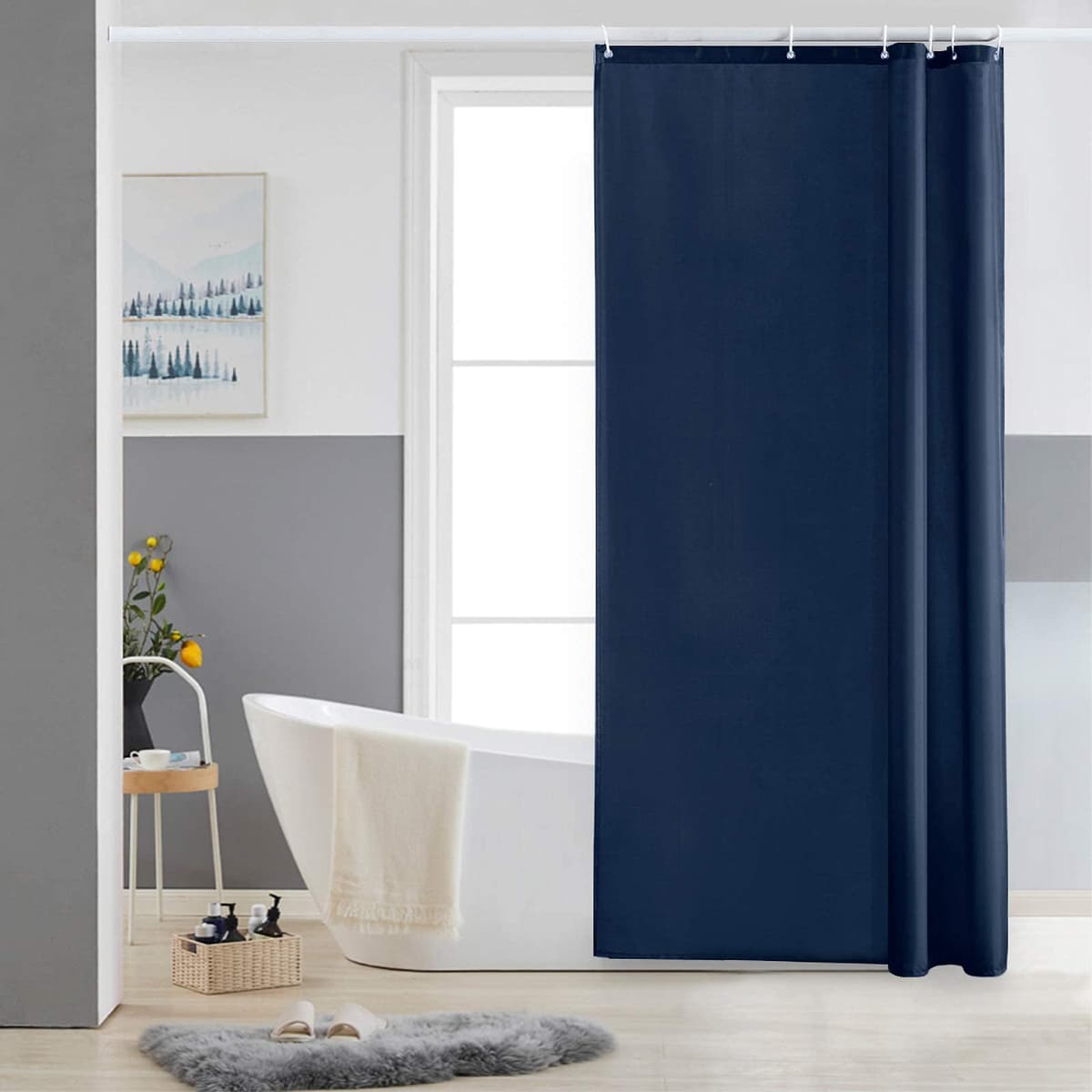 Furlinic Cortina Ducha 200x200cm Antimoho Impermeable Lavable Blanco Tela Poliéster Grandes Cortinas de Baño con 12 Aros de Cortina Ducha. — view 12