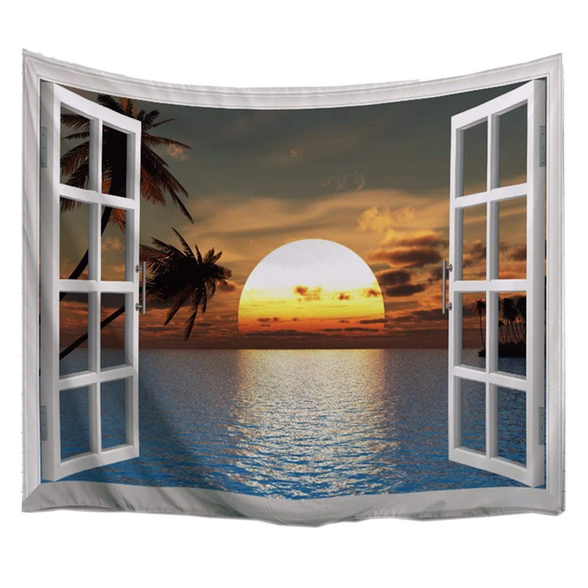 A.Monamour Mermaid And The Sailing Pirate Ship Art Print Fabric Wall Hanging Tapestry Wall Decors Window Curtains For Living Room Bedroom 180X200Cm/71"X80" — view 8