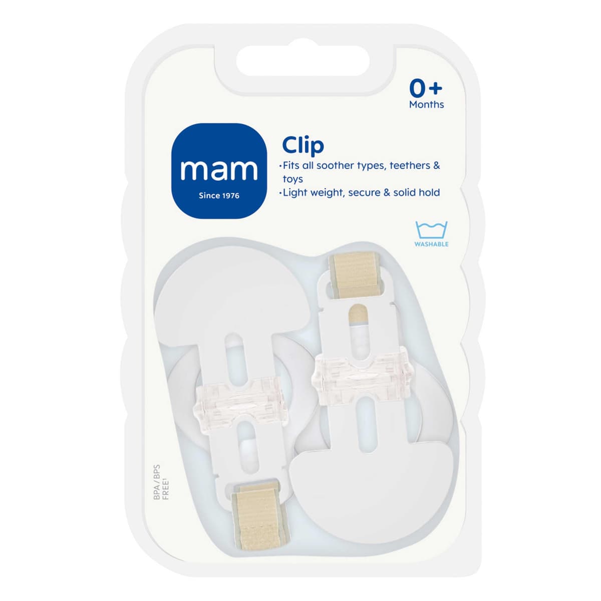MAM Dummy Clip | 2 Pack | Baby Soother Clips Fit All MAM Soothers | Adjustable Length and Lightweight Design | Baby Accessories | Cream Strap | Dummies Not Included — view 2
