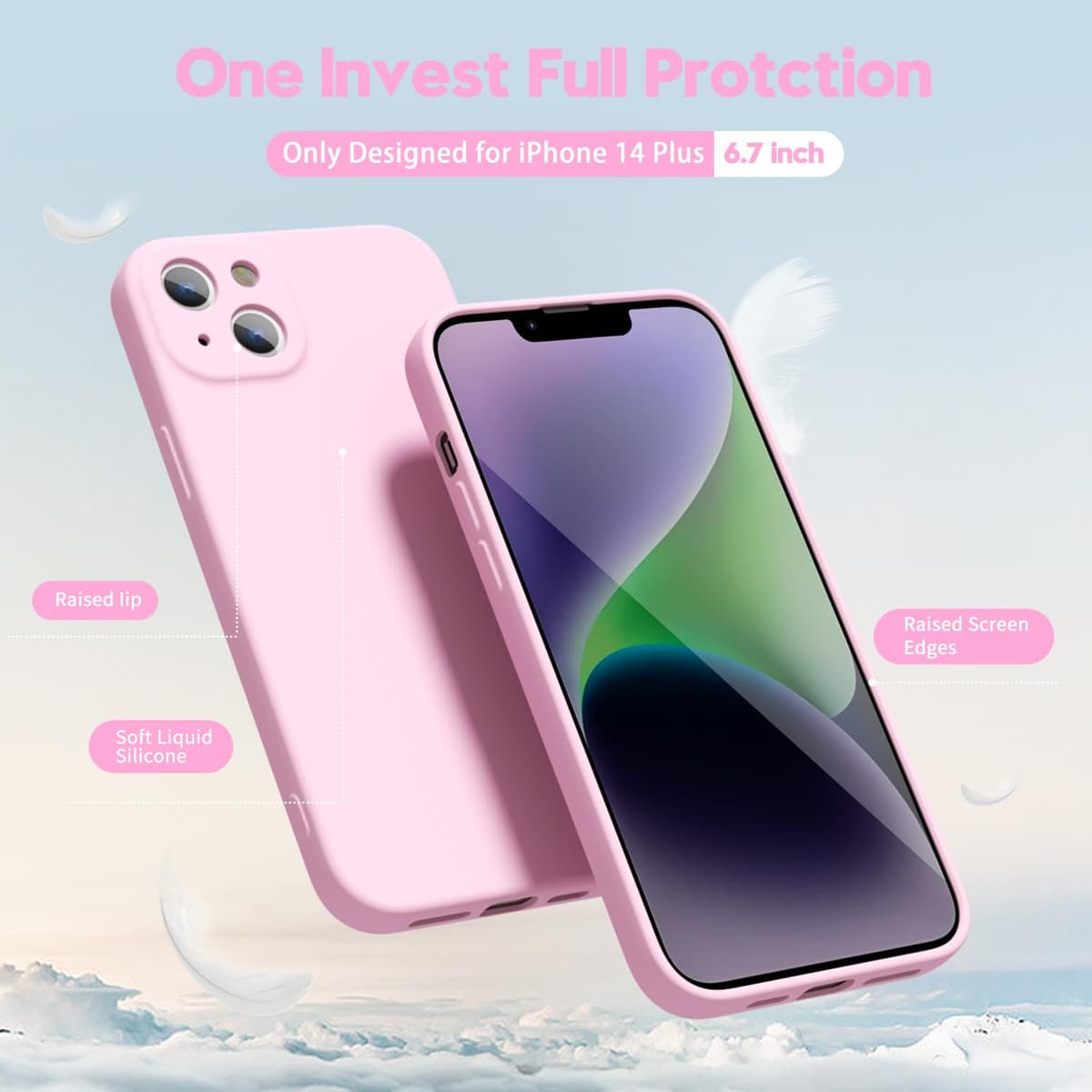 oakxco for iPhone 17 Pro Max Phone Case Liquid Silicone, Cute Thin Slim Grip Soft Rubber Gel for Women Men, Smooth Matte TPU Plain Solid Color Girly Simple Case with Camera Cover, Light Pink — view 1519