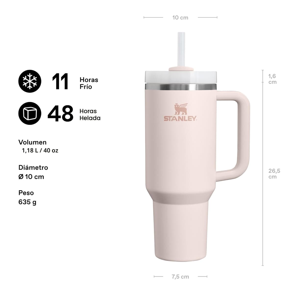 STANLEY Quencher H2.0 FlowState Tumbler 1.2L - Termo Conserva el Frío 11 Horas - Helada Durante 48 Horas - Botella Agua Acero Inoxidable - Taza Termica - Vaso Termico Sin BPA - Rose Quartz — view 3
