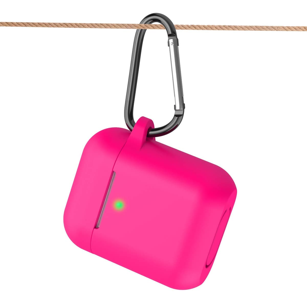 KOKOKA Silicona Compatible con AirPods 2 & 1, Fundas Protectora de Silicona para AirPods 2 & 1, LED Frontal Visible, Funciona con Carga inalámbrica, con Mosquetón, Rosa Roja — view 4