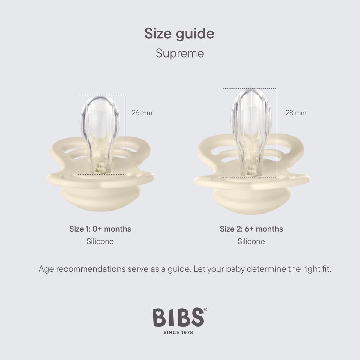 BIBS Supreme Dummies 2-Pack, BPA Free Dummy Pacifier, Silicone Symmetrical Nipple Soother, Size 1 (0-6 Months), Cloud/Steel Blue — view 2