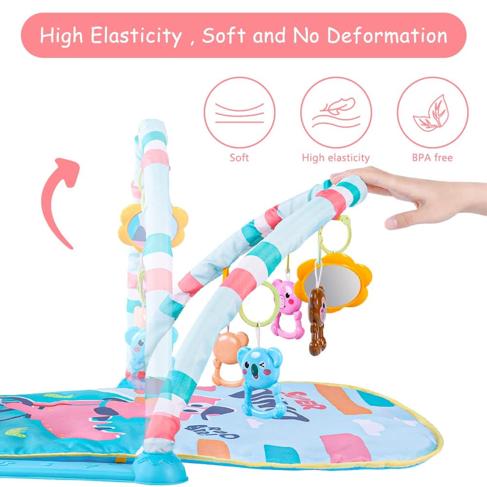 Aomig Gimnasio De Juegos para Bebe,Manta de Juego para Bebé con Piano con 3Sonidos y 5Accesorios,Motivo de Animales,Tapete De Juegos para Bebés de 0-24 Meses Que,Alfombra Piano Gimnasio para Bebés — view 5
