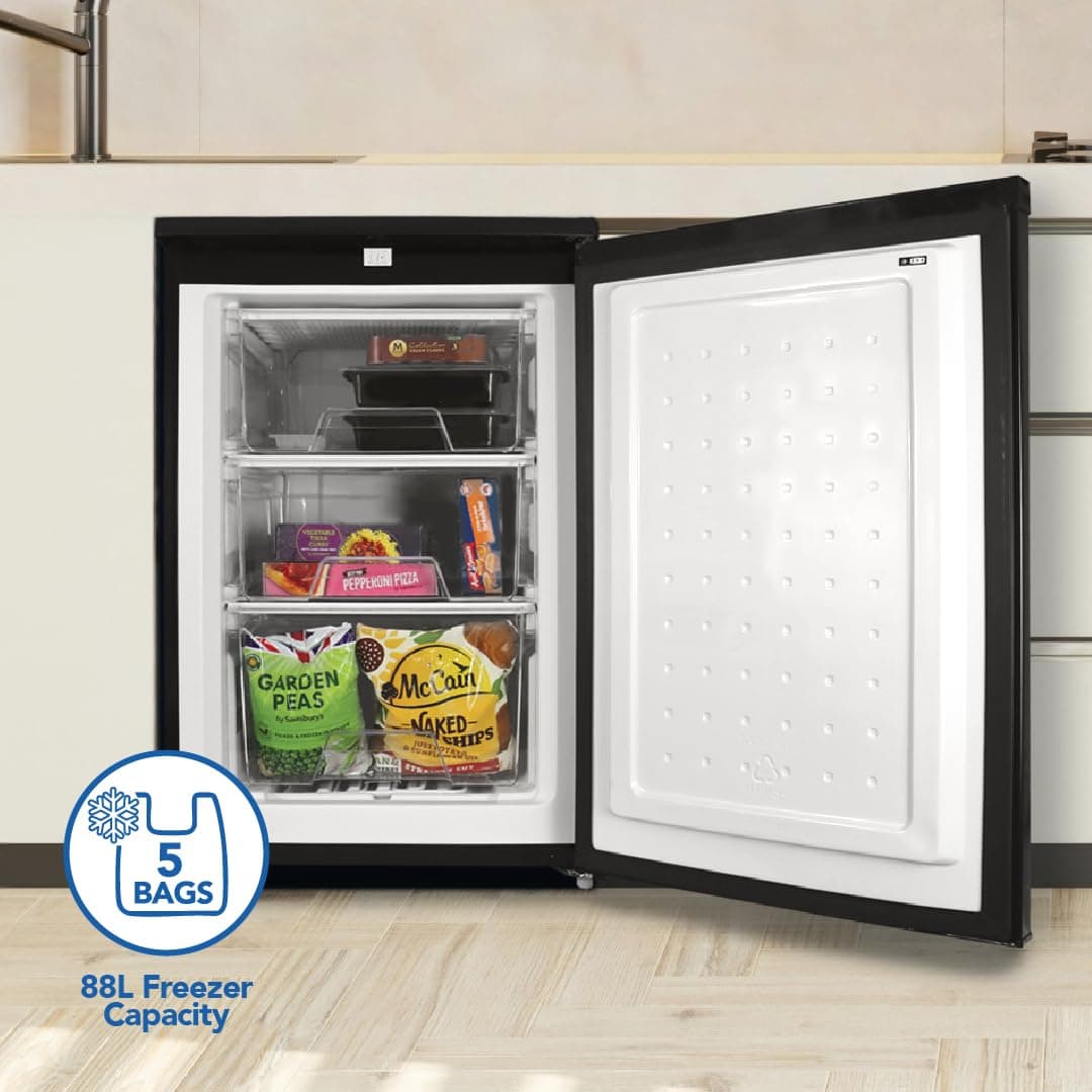Igenix IG355B Freestanding Under Counter Freezer with 3 Large Drawers, Reversible Door, 88 Litre Freezer Capacity, 55 cm Wide, Black — view 4