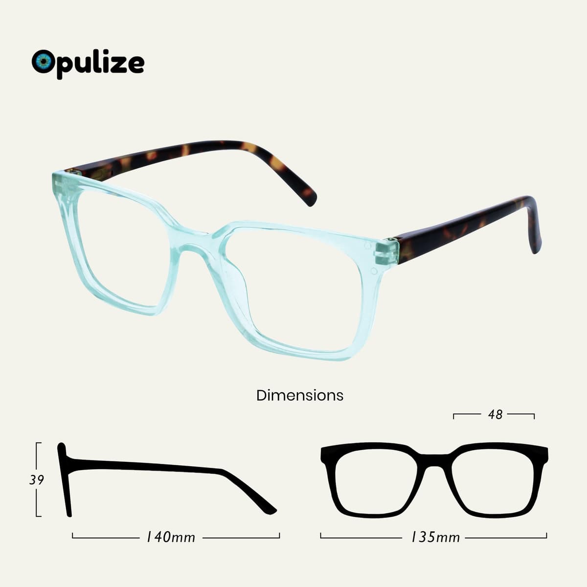 OPULIZE KOI Reading Glasses - Elegant Wide Rectangular Frame - Optimum Vision - Men Women - Spring Hinges, 1 Pack - Aqua — view 2