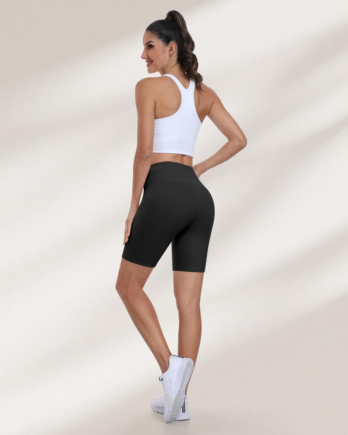 Pantalones cortos de ciclismo para mujer, cintura alta, control de abdomen, suaves, atléticos, gimnasio, yoga — view 4