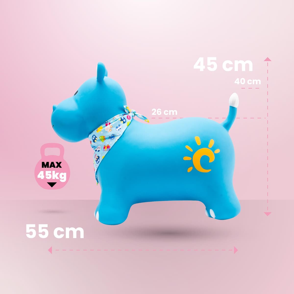 sun baby Saltador Hinchable para Niños hasta 45 Kg sin BPA, de 1 año, Pelotas saltarinas para niños (Hipopótamo Azul con pañuelo) — view 5