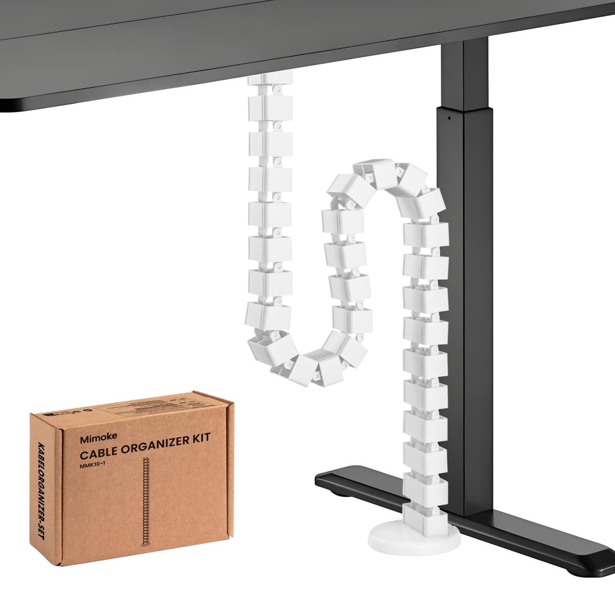 Mimoke Cable Hose for Desks Adjustable Height Flexible Cable Hose Cable Management Length Rectangular Cuba Slim Black (White, Screw Mount) — view 5