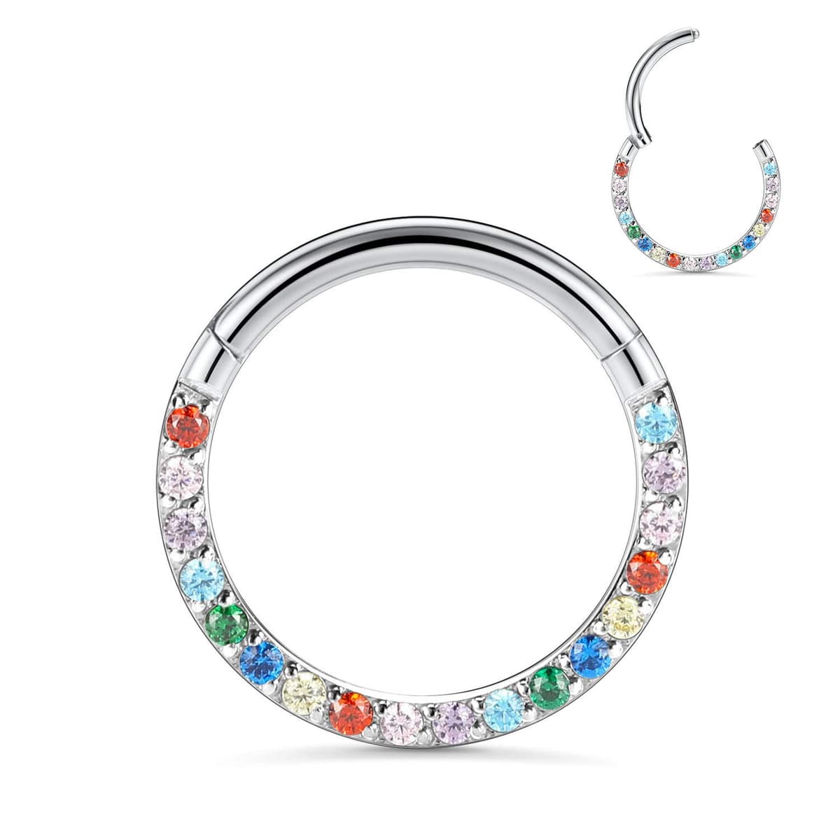 hengkaixuan CZ Opal Septum Jewellery Daith Ring Conch Hoop Seamless Clicker Ring Surgical Steel Rook Tragus Conch Piercing Jewellery Small Hoop Earring Nose Hoop Ring — view 9