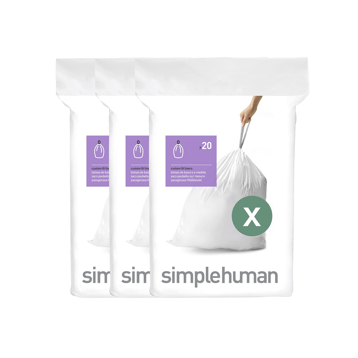 simplehuman CW0408 3 x paquete de 20 bolsas de basura a medida (60 bolsas), código V, plástico blanco — view 13