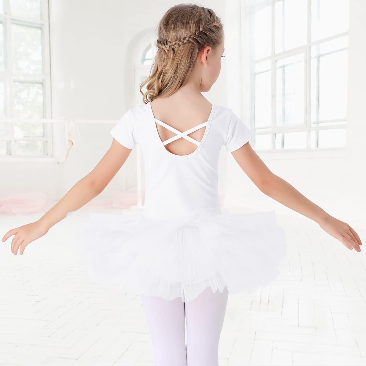 Bezioner Maillot de Danza Tutú Vestido de Ballet Gimnasia Leotardo Algodón Body Clásico Manga Corta Manga Corta para Niña — view 3