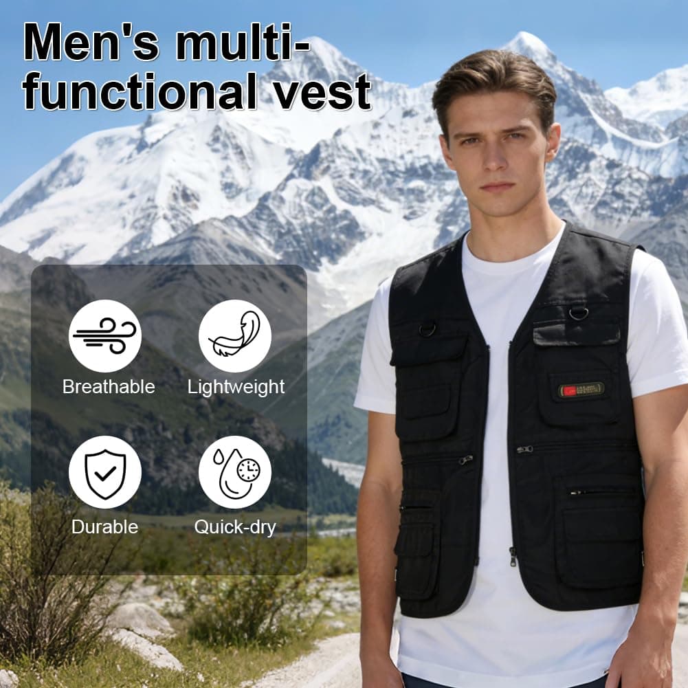Chaleco de Trabajo al Aire Libre para Hombre,Chaleco de Pesca Multibolsillo, Chaleco Multifunción de Verano,Respirable Secado,para Trabajo, Safari, Fotografía, Senderismo,XL — view 3
