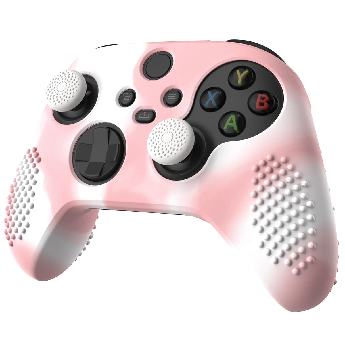 eXtremeRate PlayVital 3D Studded Edition Anti-Slip Silicone Cover Skin for Xbox Series X Controller, Soft Rubber Case Protector for Xbox Series S Controller with Thumb Grip Caps - Pink White — view 6