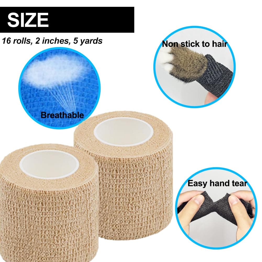 Clooflar 16 Pack Self Adhesive Cohesive Bandage, 5cm x 4.5m Elastic Football Sock Tape for Sports, First Aid Medical and Vet Wrap, Grip Tape — view 5