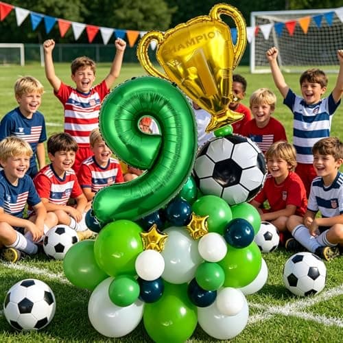 Soccer Trophy Green Number 9 Balloon Column Set (1-9 Age Variants) - Football World Cup Decoration for 9 Year Old Boy Birthday, Soccer Champion Sports Themed 9th Party Decorations (Green 9) — view 3