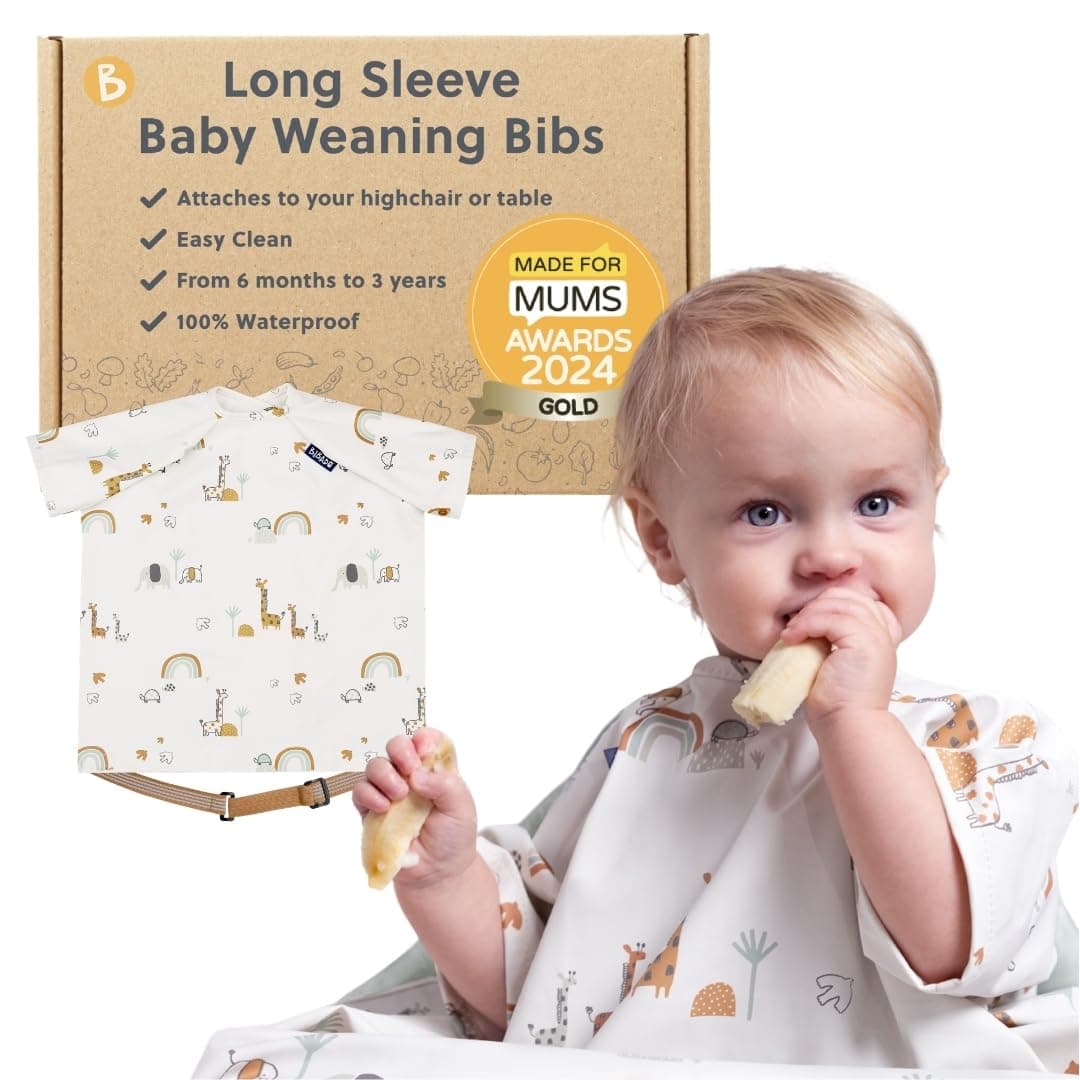 BIBaDO - Short Sleeve Baby Bibs - Babies & Toddlers 6-36 Months - Coverall Baby Weaning Bib - Easy Wipe Clean & Soft Fabric - Attach to Highchair & Tables - Waterproof - Machine Washable - Baby Gifts — view 9