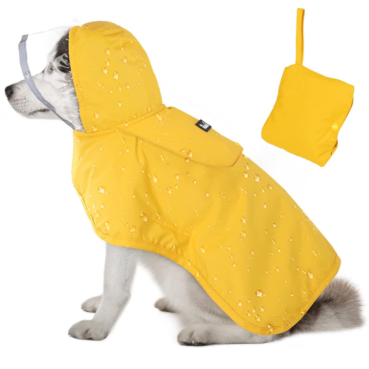 Lukovee Dog Raincoat, Adjustable Dog Rain Jacket with Clear Hooded Double Layer for Large Medium Small Dogs Puppies, Waterproof Rain Coat Poncho with Reflective Storage Pocket & Rim (Yellow,M) — view 15
