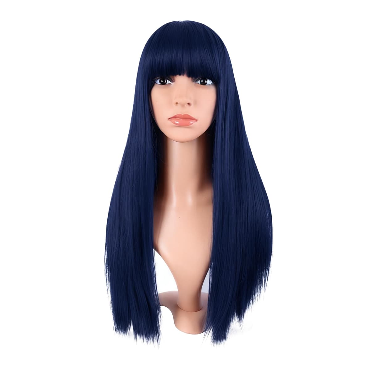 MapofBeauty 24 Pulgada/60 cm Largo Lacio Peluca Con Flequillo Sintética Cabello Heat Resistente Para Fiesta de Cosplay (Rosa Caliente) — view 13