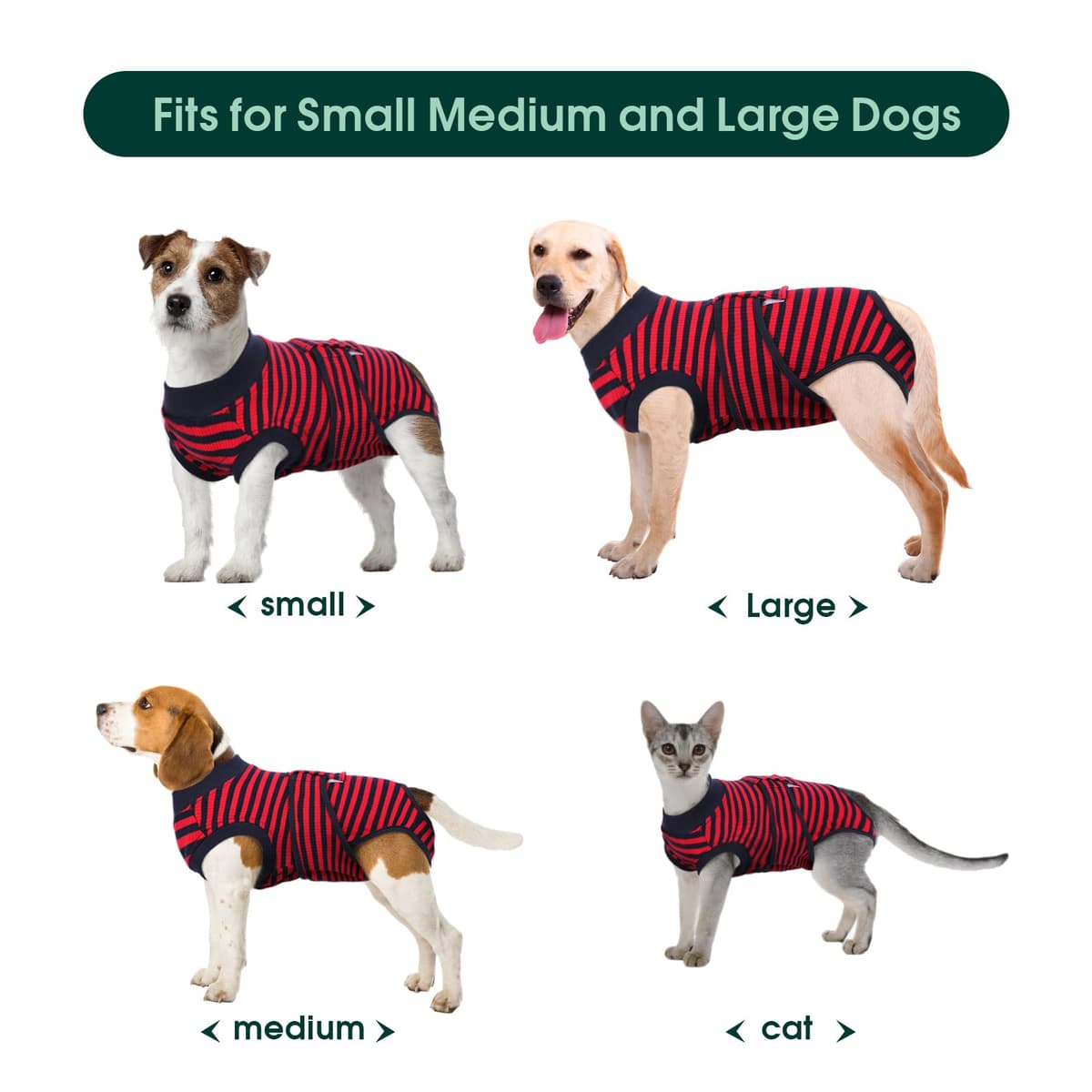 Kuoser Traje de Recuperación a Rayas para Perros y Gatos Post Operatorio, Protector de Heridas Abdominales/Enfermedades de la Piel para Mascota, Evitar Lamidas E-Collar & Cono Sustitutos — view 3