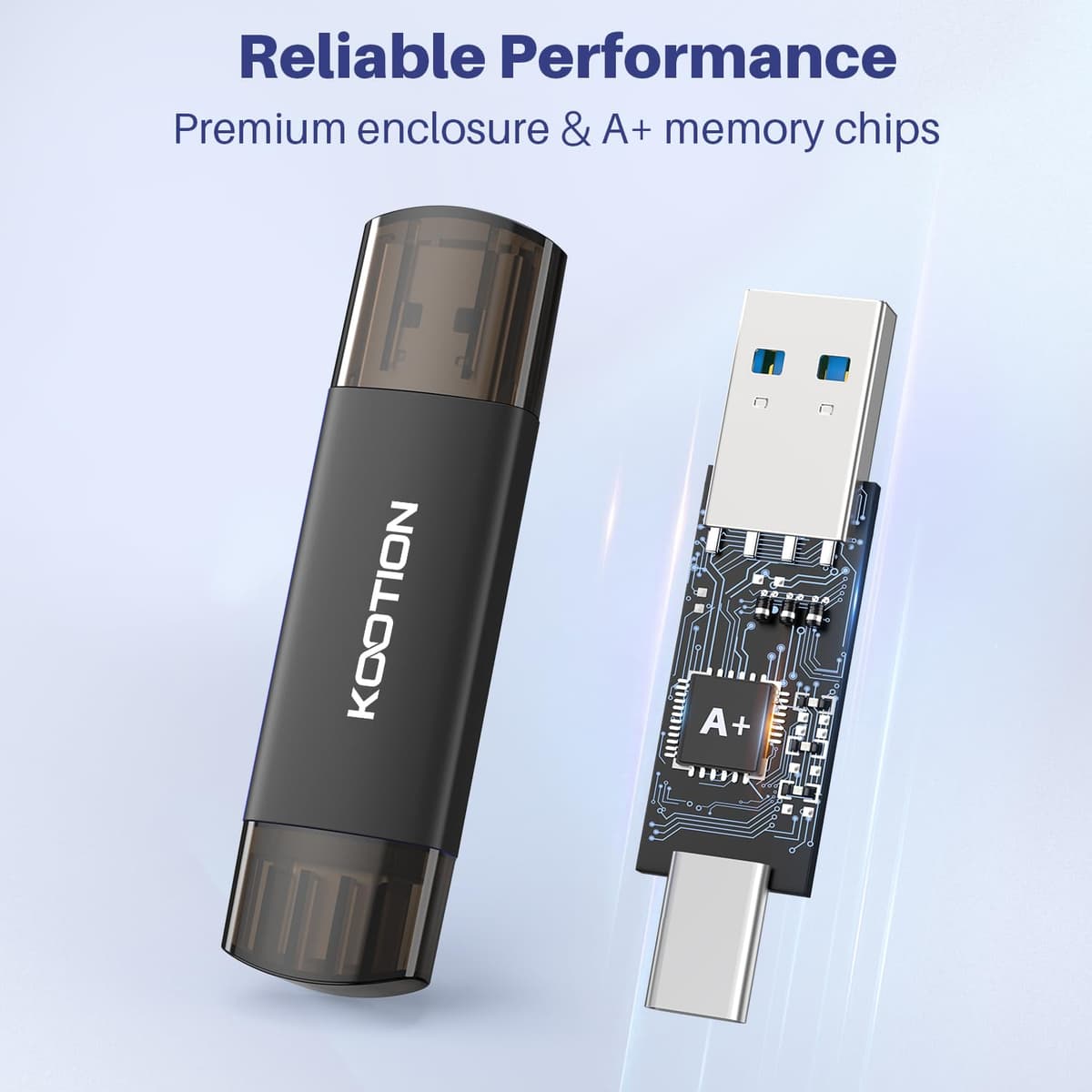 Memoria USB C 256 GB, KOOTION Pendrive C USB 3.0 OTG 2 en 1, Pendrive Tipo C Memoria 256 Gigas para Android/Window/PC/MacBook, Teléfono Huawei/Xiaomi/Samsung, Almacenamiento de Datos Externo — view 3
