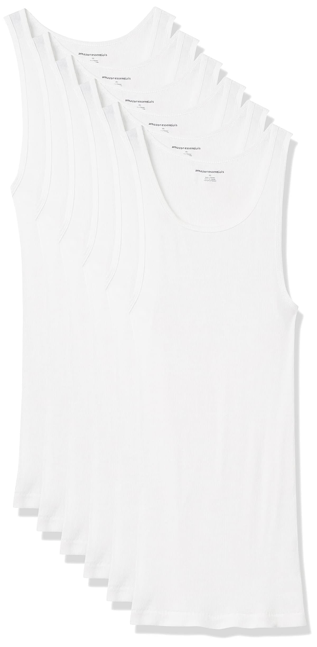 Amazon Essentials Men's Lightweight Tank Undershirts, Pack of 6 L White