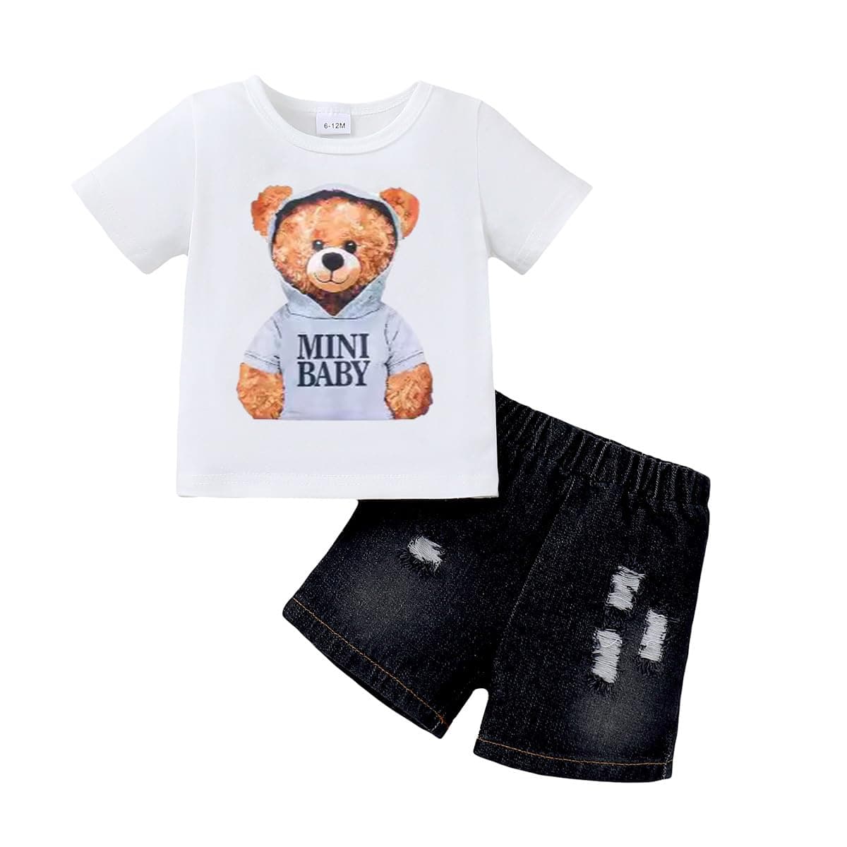 Little Baby Boy Clothes Short Sleeve Printed Cute Top+ Shorts Ripped Jeans 2Pcs Spring Summer Casual Set — view 10