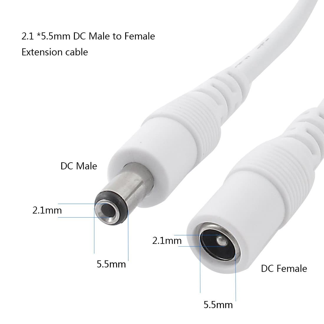 Liwinting 10m Cable de Extensión 2.1mm x 5.5mm Plug DC Macho a Hembra Conector para Adaptador de Corriente, LED, Cámara CCTV Potencia, Coche, Monitores y Más, Flexible - Blanco — view 2