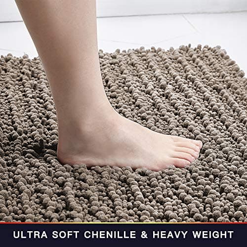 Walensee Large Bathroom Rug Non Slip Bath Mat (72x24 Inch Taupe) Water Absorbent Super Soft Shaggy Chenille Machine Washable Dry Extra Thick Perfect Absorbant Best Plush Carpet for Shower Floor — view 2