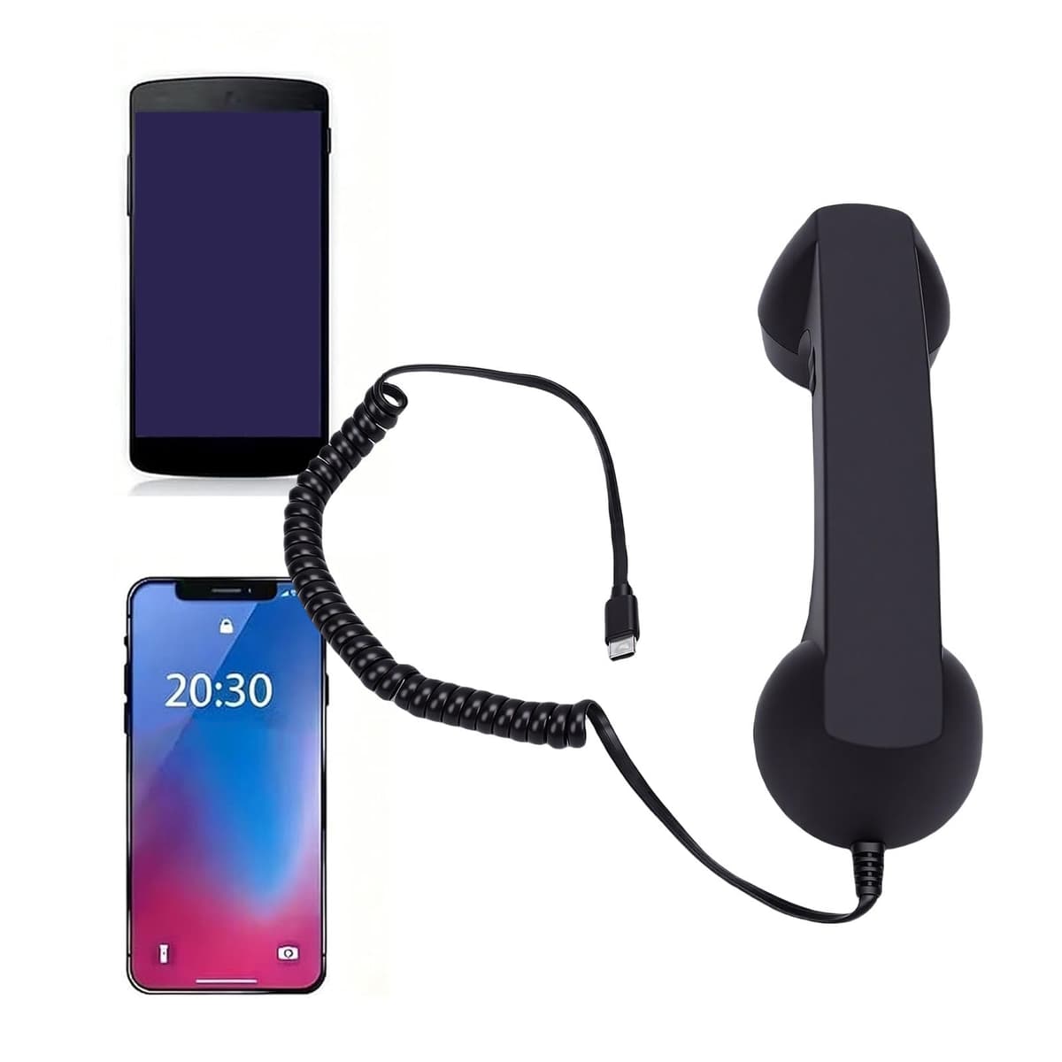 Auricular de Teléfono Retro USB C con Control de Volumen de Micrófono, Receptor de Teléfono Vintage con Cable, Accesorio de Móvil Reductor de Radiación de la Vieja (Black) — view 3