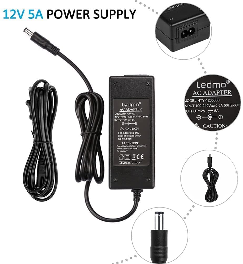 LEDMO Transformador 12V 5A/6A Adaptador de Corriente 60W/70W Fuente de Alimentación Transformador Voltaje de Entrada CA 100-240V a CC 12V — view 7
