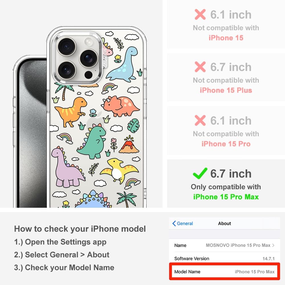 MOSNOVO Case for iPhone 15 Pro Max, [Buffertech 6.6ft Military-Grade Drop Protection] [Anti Peel Off Tech] Clear TPU Bumper Phone Case Cover Design - Dinosaur Land — view 2