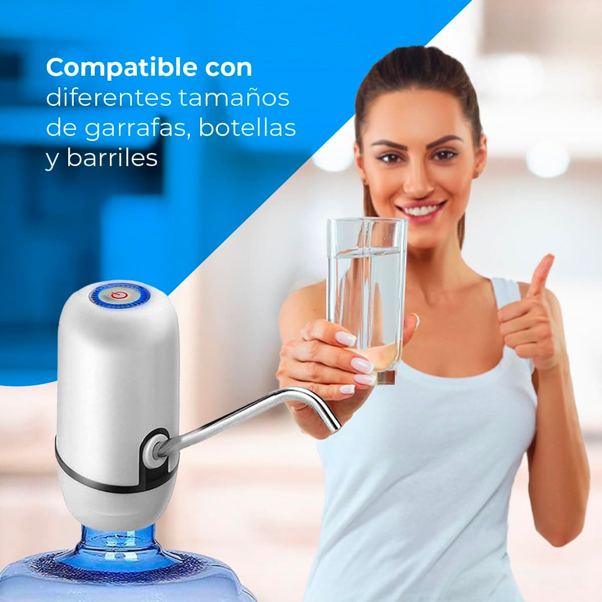 NK Dispensador de Agua Fría Automático, Carga USB, Dosificador de Acero, sin BPA, 1200mAh, Transportable, para Garrafas y Botellas 1.5L, 5.7L, 10L, 11.3L, 15L, 18.9L - Color Blanco — view 7