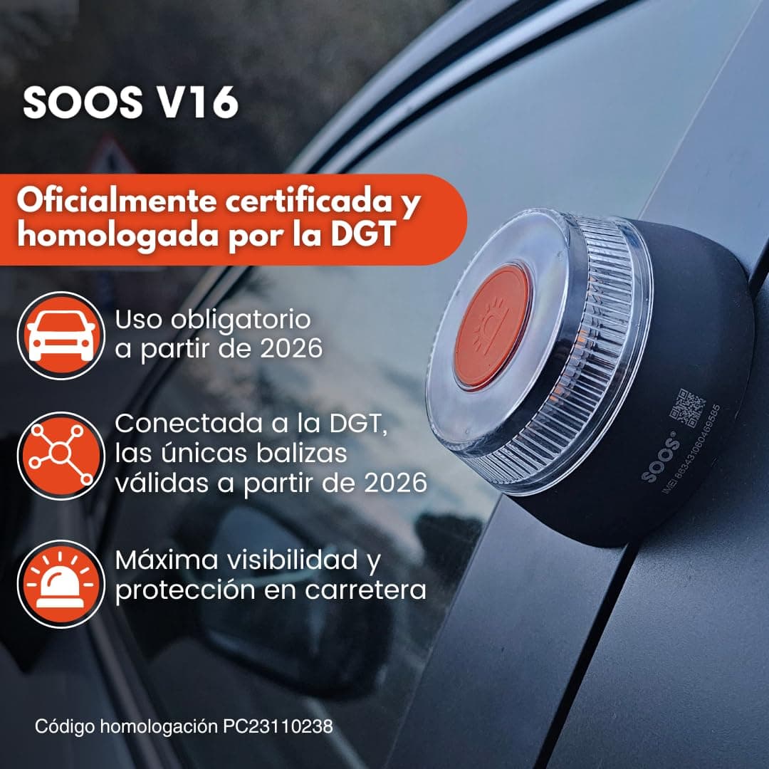 SOOS Baliza v16 Homologada DGT con Geolocalizador, con Datos Pagados hasta 2038, Luz Emergencia Coche Homologado dgt, Luz v16 Conectada con Geolocalización 3.0, IDIADA PC23110238 - Obligatoria en 2026 — view 3