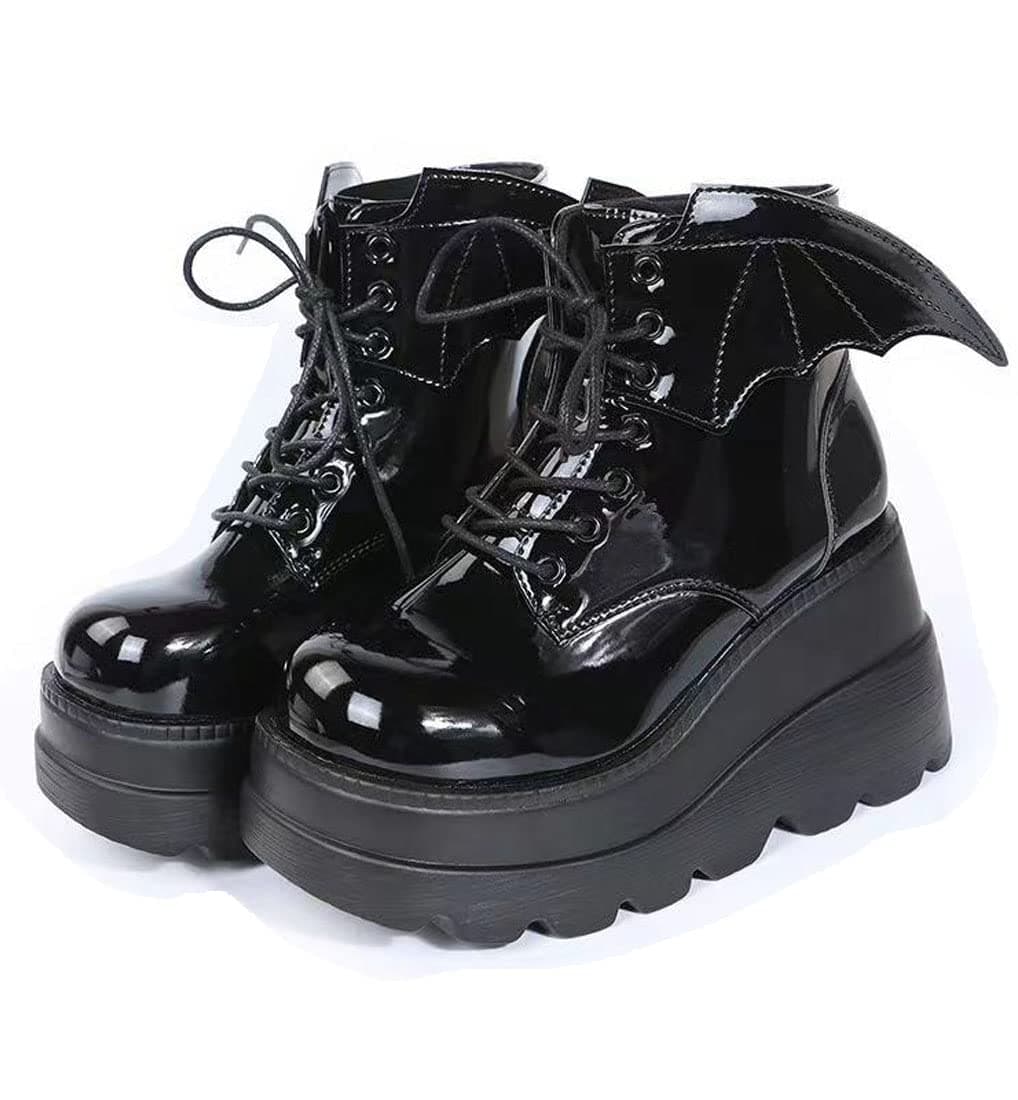 Womens Platform Mary Janes Shoes Sweet Toe Ankle Lolita Gothic Pumps Chunky Patent Leather — view 73