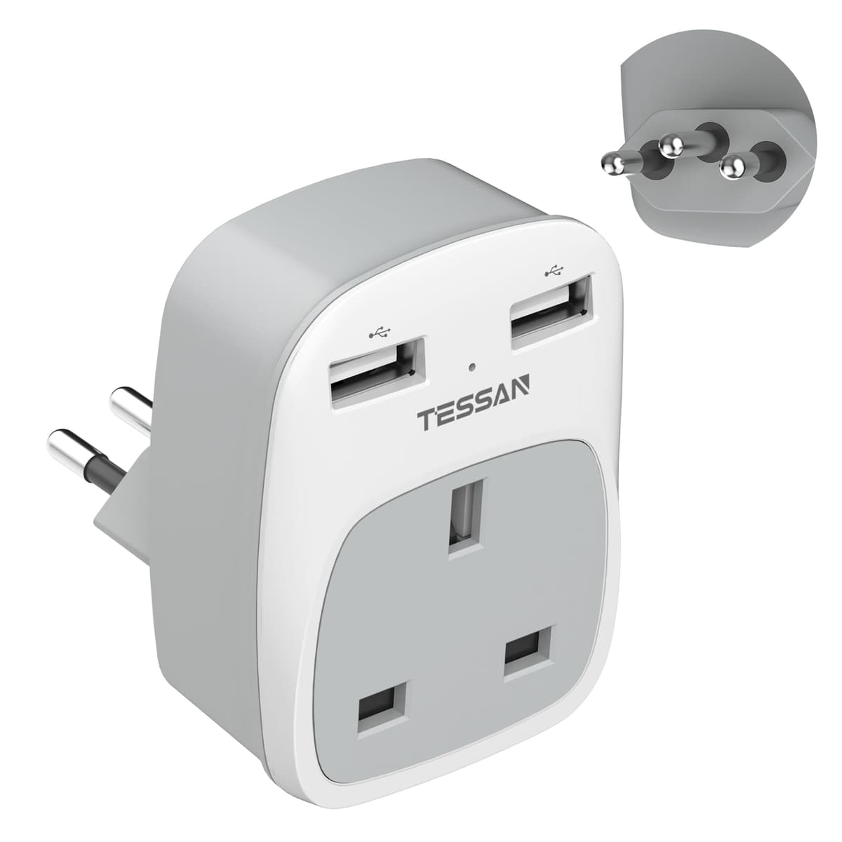 UK to Italy Plug Adapter, TESSAN Grounded Italy Plug Adapter with 2 USB Ports (1 USB C), Italian Travel Adaptor for Chile Ethiopia Libya Syria Tunisia Uruguay (Type L) — view 13