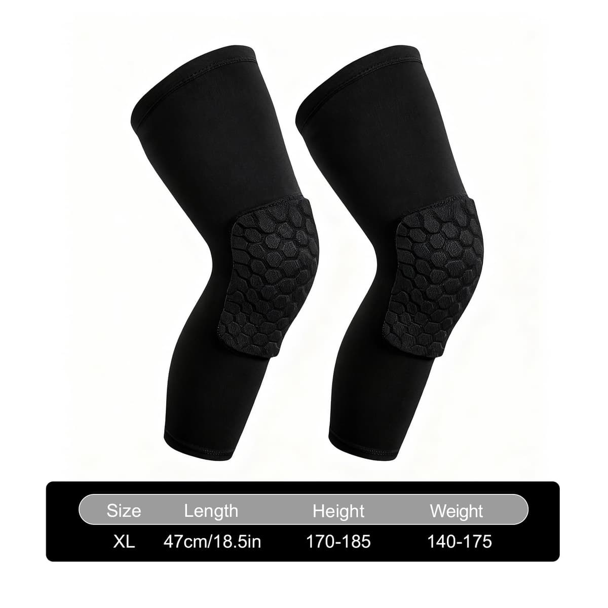 Paquete de 2 Rodilleras de Baloncesto, Rodillera de Compresión de Anticolisión de Panal Elástico Rodilleras Anticolisión Rodillera Deportiva para Baloncesto Correr Voleibol Futbol (Negro, XL) — view 2