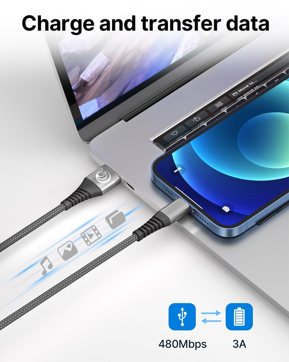 2Pack 2M iPhone Charger Cable, MFi Certified Lightning Cable Fast Charging Braided iPhone Charger Fast Charge USB Charging Lead for Phone 14 13 12 11 Pro Max XS XR X 8 7 6 Plus 5 SE, iPad and iPod — view 4
