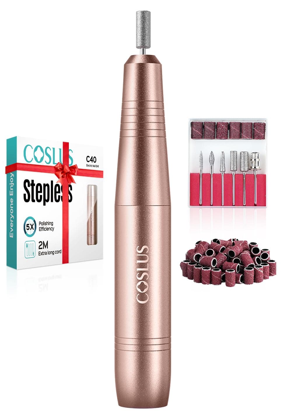 COSLUS C40 Electric Nail Drill, Nail Files for Gel Acrylic Nature Nails, Adjustable Speed 0-20000RPM, Portable Manicure Pedicure Set with 6 Drill Bits 31 Sanding Bands, E File Beginner Girl Women Mum — view 11
