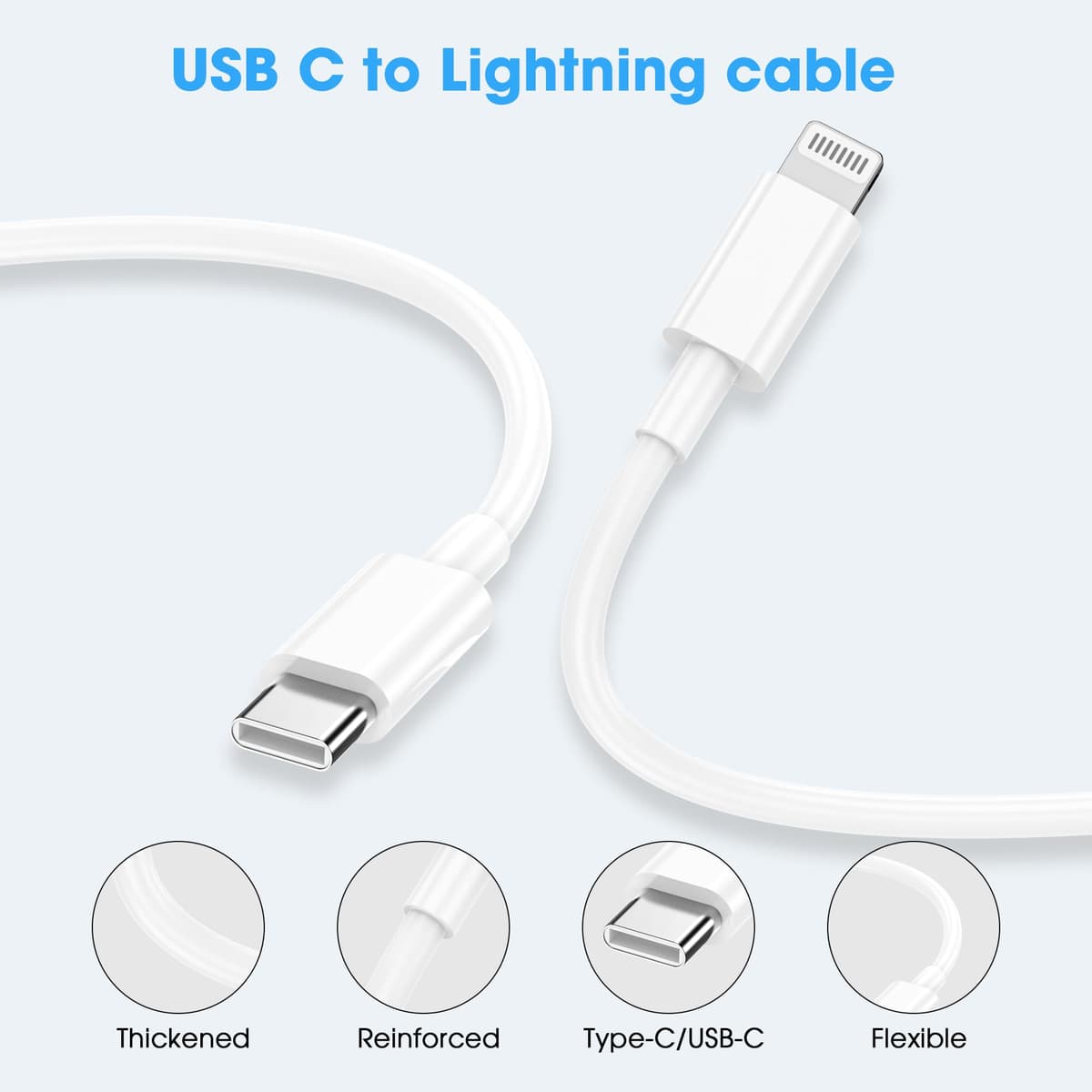 USB C to Lightning Cable 2Pack 1M +2M MFi Certified, Fast Charging USB C iPhone Charger Cable Lead for Apple iPhone 14 13 12 11 Pro Max X XR XS 8 Plus, for iPad- Type C to Lightning Cable — view 5