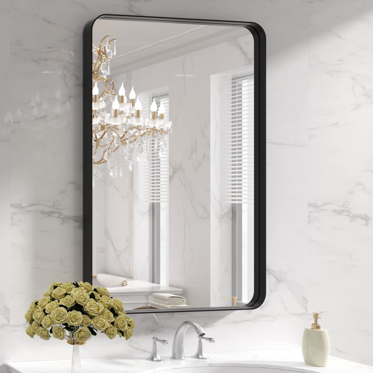 LOAAO 48”X36” Gold Bathroom Mirror, Rounded Rectangle Gold Frame Mirror, Brushed Gold Bathroom Vanity Mirror Wall-Mounted, Anti-Rust, Tempered Glass, Hangs Horizontally or Vertically — view 71
