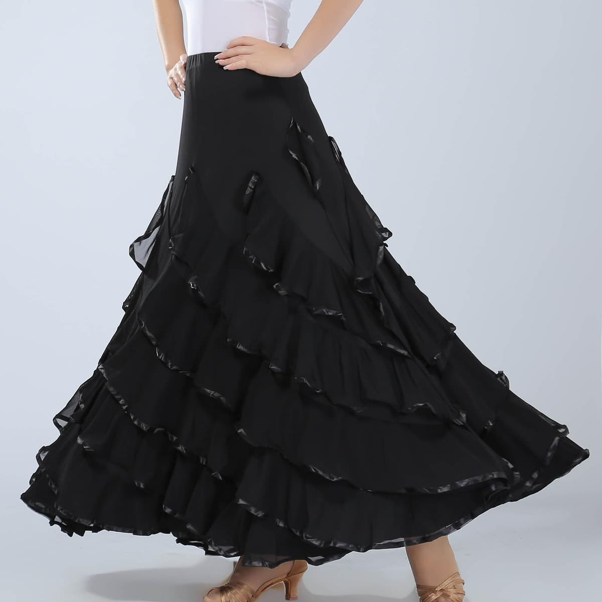 POIUIYQA Falda de Baile Sevillanas Mujer con Volantes Amplios, Falda Flamenca Tradicional para Feria de Abril — view 4
